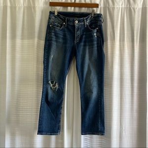 Silver Jeans Elyse Capris W 29/L 22.5 Distressed Blue Jeans